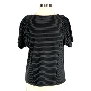 Chicos Womens Short Sleeve Stripe Tee Top Seasonless Ponte Knit Black size Small